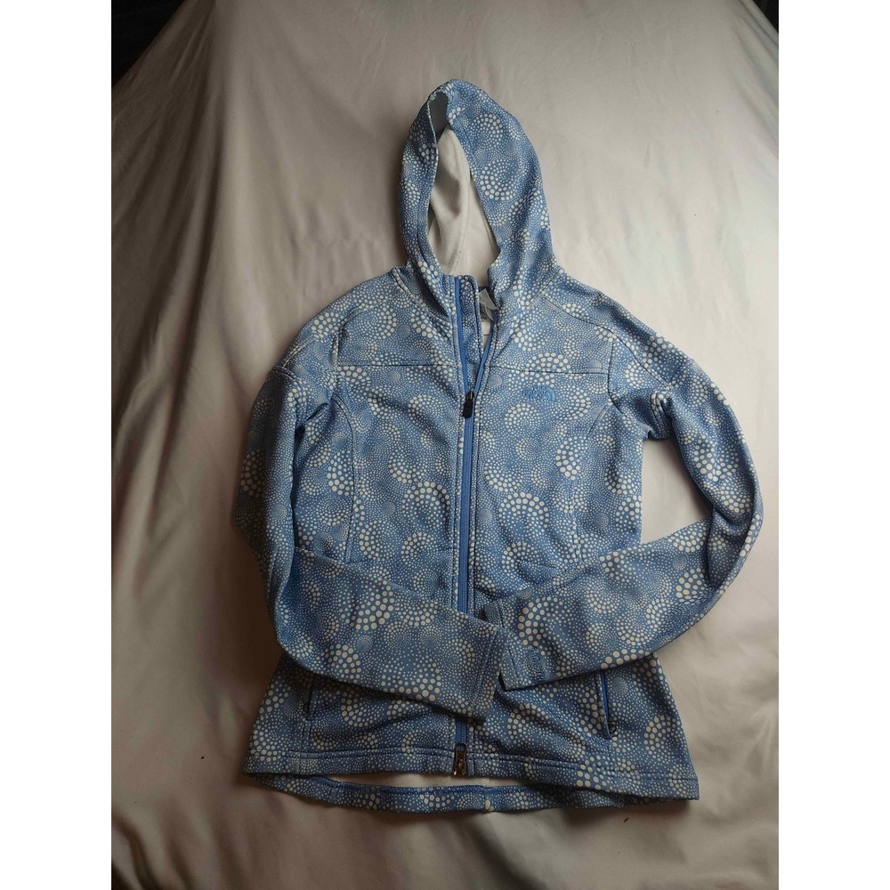 The North Face Womens Blue White Dot Full Zip Hooded‎ Fleece Jacket XS